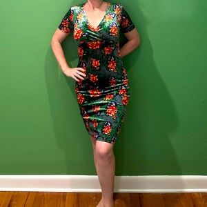 Velvet holiday print floral dress